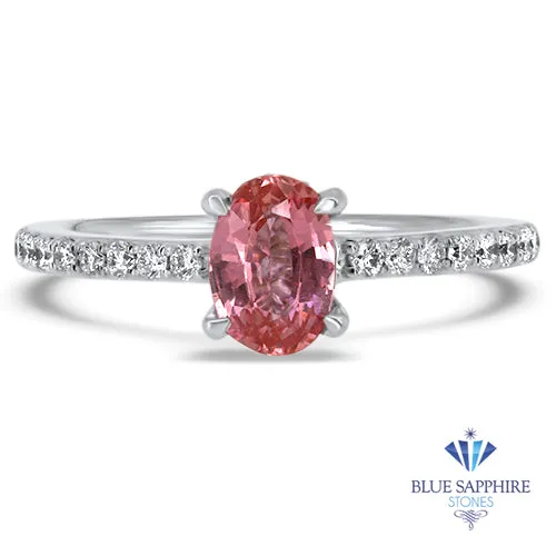 0.86ct Oval GIA Certified Pink Sapphire Ring with Diamond Accents in 18K White Gold