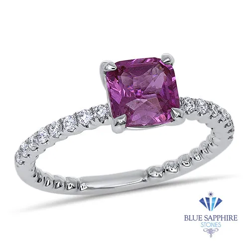 1.56ct Cushion Pink Sapphire Ring with Diamond Accents in 18K White Gold