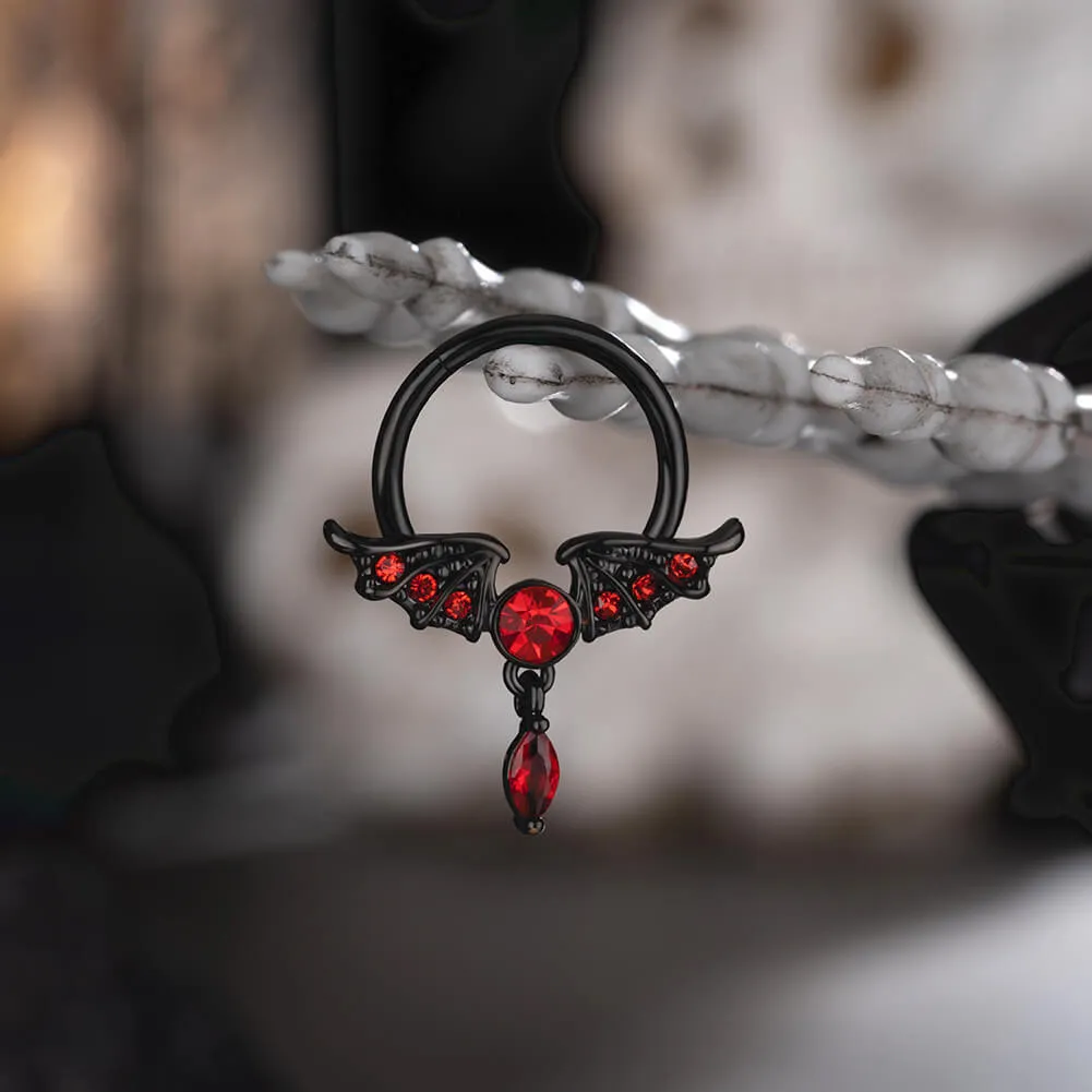 16G Red Gems Wings Dangle Style Septum Ring