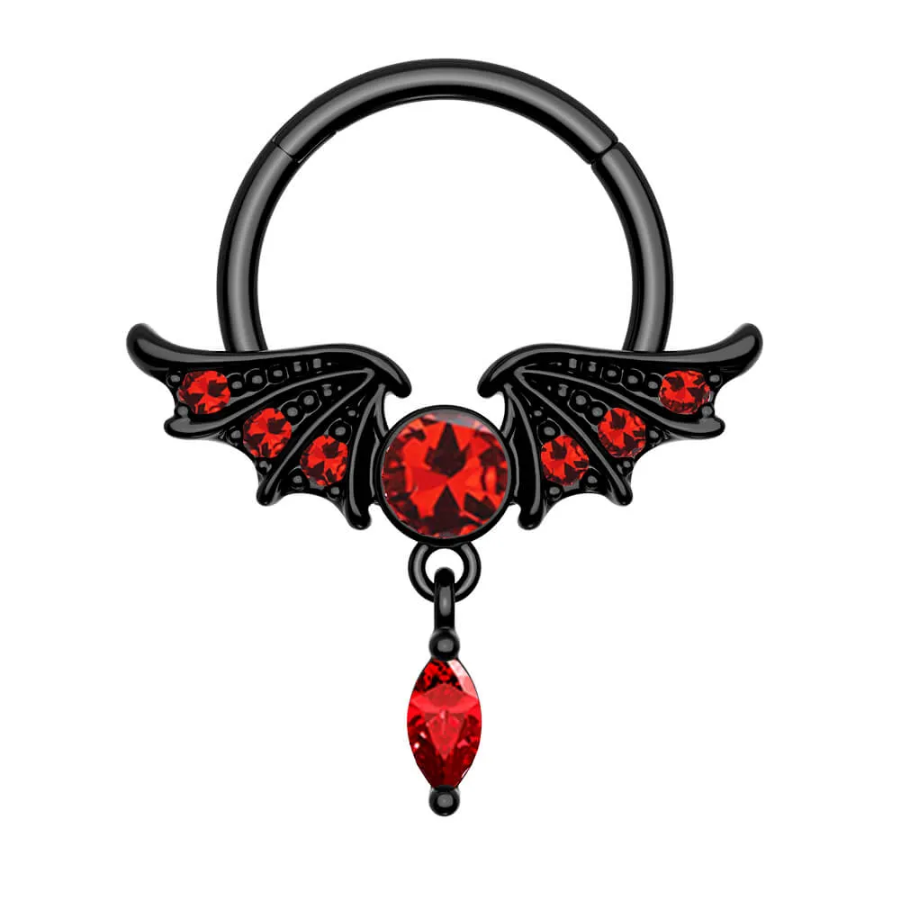 16G Red Gems Wings Dangle Style Septum Ring
