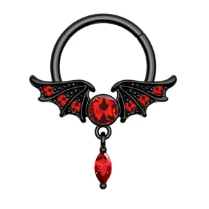 16G Red Gems Wings Dangle Style Septum Ring