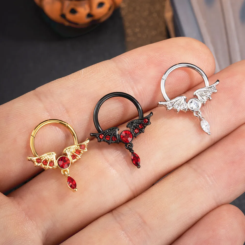 16G Red Gems Wings Dangle Style Septum Ring