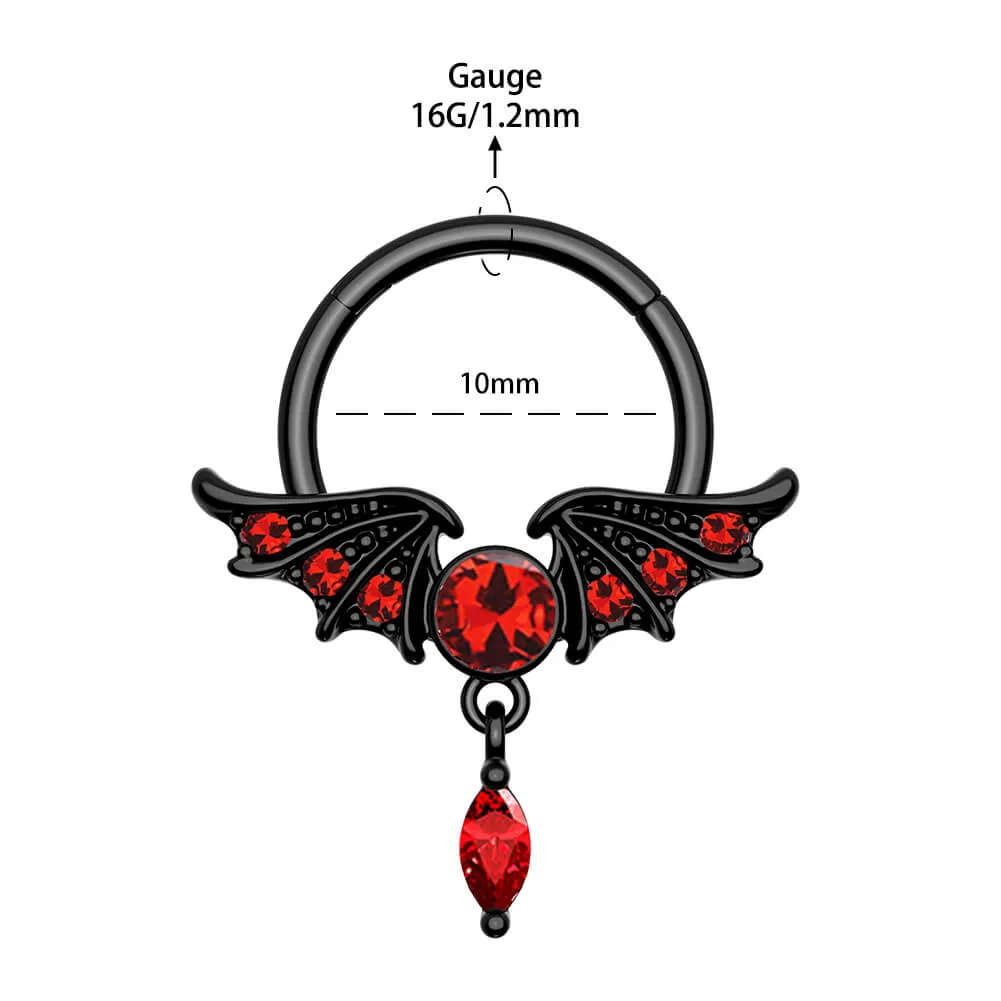 16G Red Gems Wings Dangle Style Septum Ring