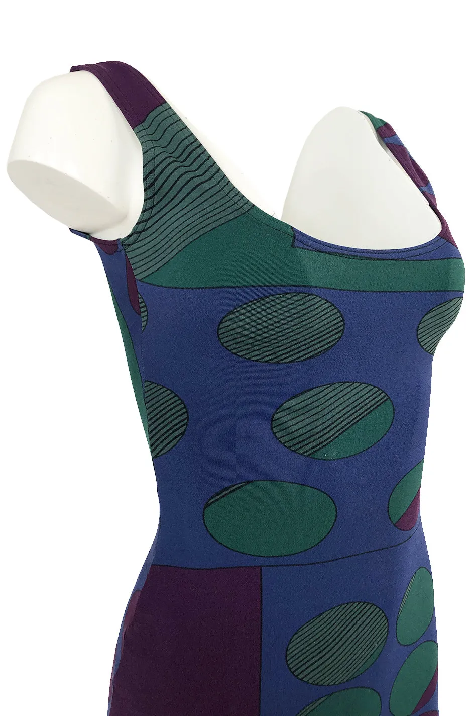 1980s Liza Bruce Printed Spandex Stretch Fitted Body Con Dress