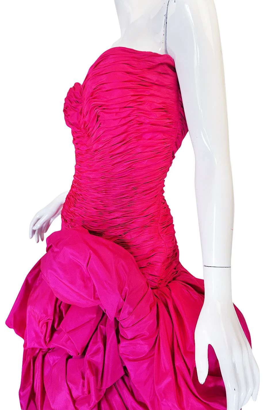 1980s Vivid & Dramatic Loris Azzaro Couture Pink Silk Gown