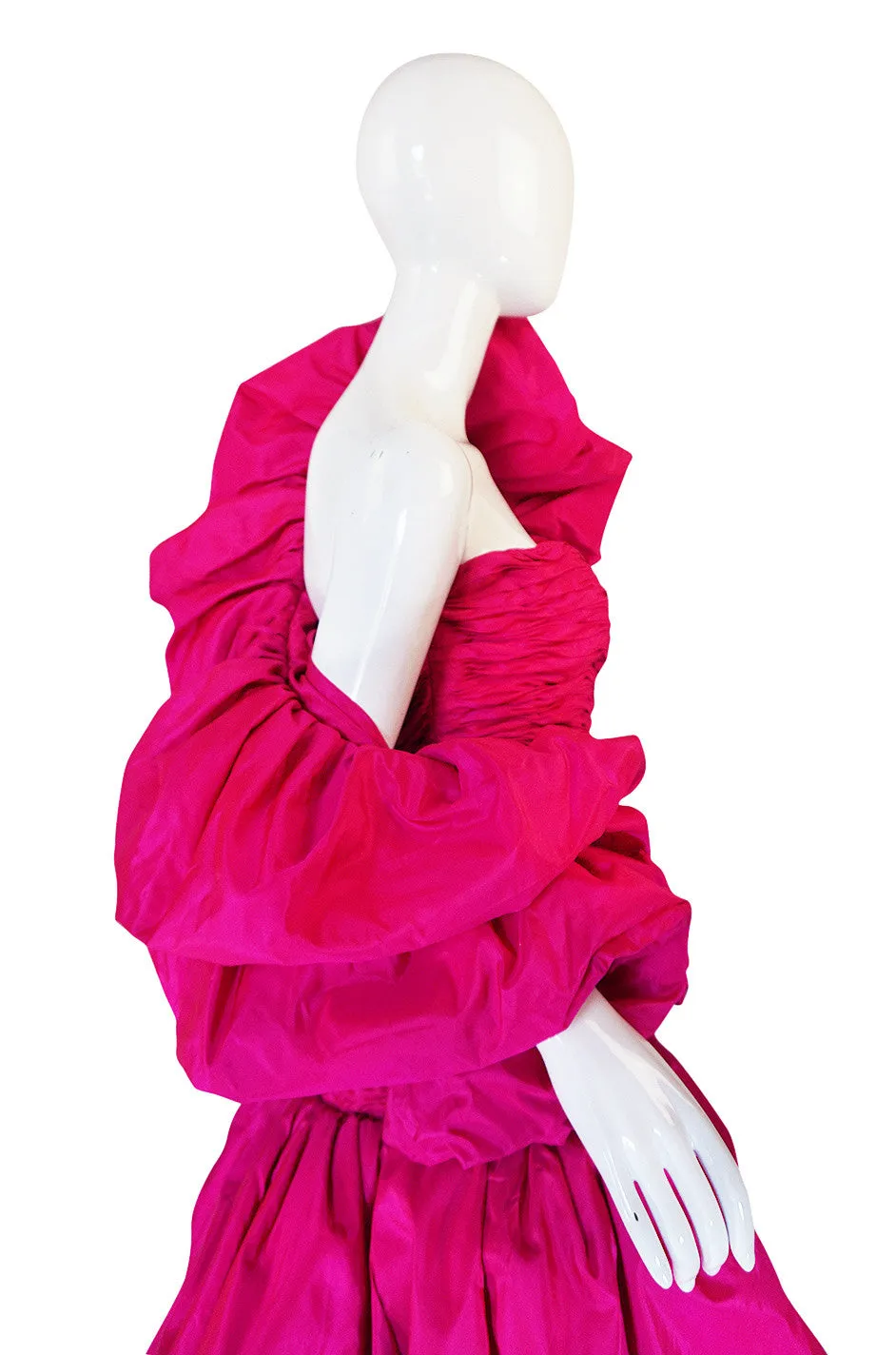 1980s Vivid & Dramatic Loris Azzaro Couture Pink Silk Gown
