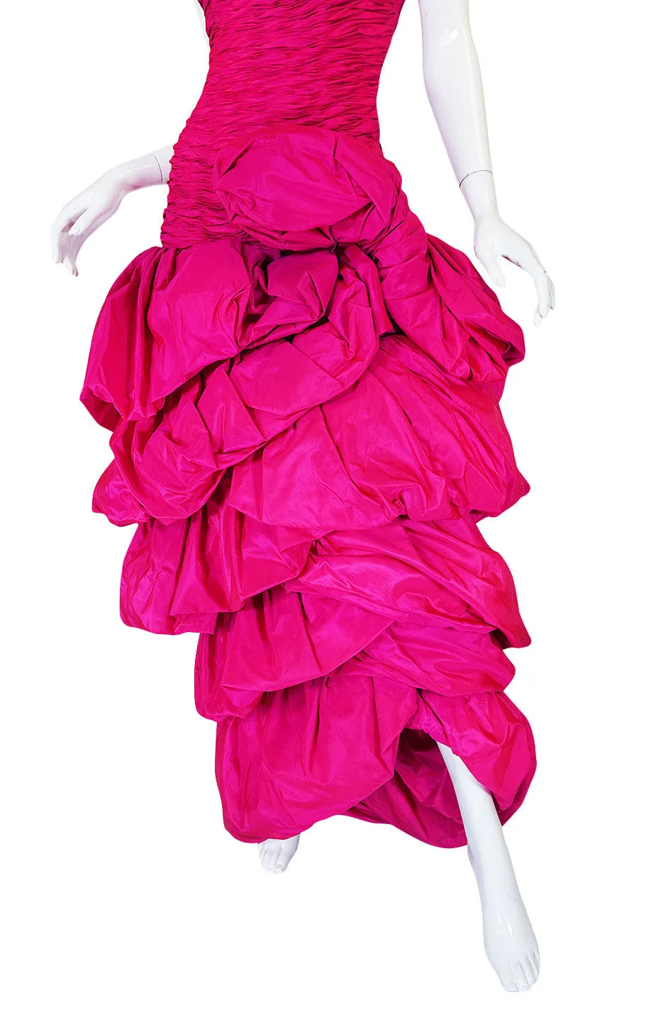 1980s Vivid & Dramatic Loris Azzaro Couture Pink Silk Gown