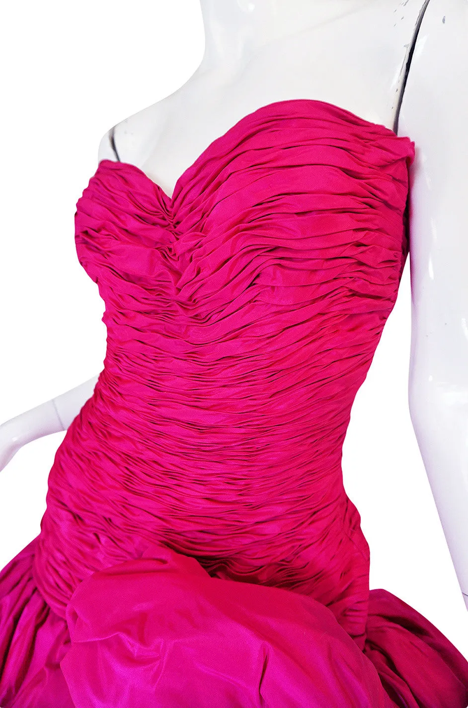 1980s Vivid & Dramatic Loris Azzaro Couture Pink Silk Gown