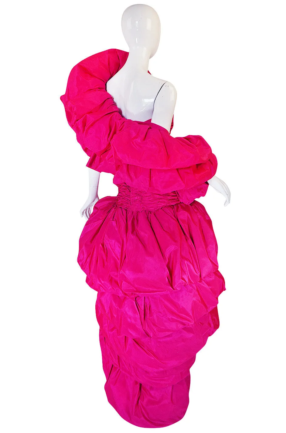 1980s Vivid & Dramatic Loris Azzaro Couture Pink Silk Gown