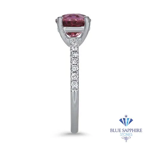 2.39ct Round EGL Certified Pink Sapphire Ring with Diamond Accents in 18K White Gold