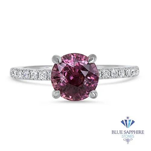 2.39ct Round EGL Certified Pink Sapphire Ring with Diamond Accents in 18K White Gold