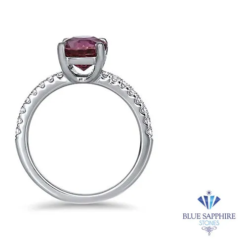 2.39ct Round EGL Certified Pink Sapphire Ring with Diamond Accents in 18K White Gold