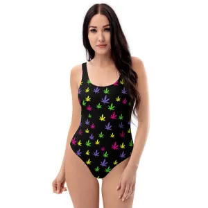 420 Rainbow Leaf One-Piece Swimsuit - Black
