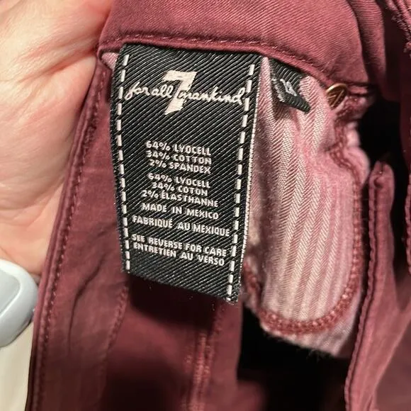 7 for all mankind jeans high rise burgundy ruby rust size 28