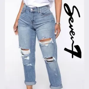 7Seven Stretch Distressed Bleach Wash Ankle Jeans