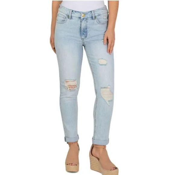 7Seven Stretch Distressed Bleach Wash Ankle Jeans