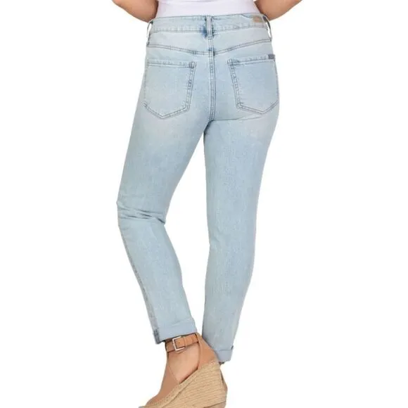 7Seven Stretch Distressed Bleach Wash Ankle Jeans