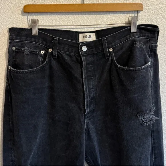 Agolde 90’s Pinch Waist High Rise Straight Distressed Jeans Fuse Black Size 32