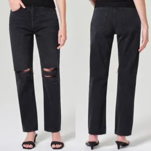 Agolde 90’s Pinch Waist High Rise Straight Distressed Jeans Fuse Black Size 32