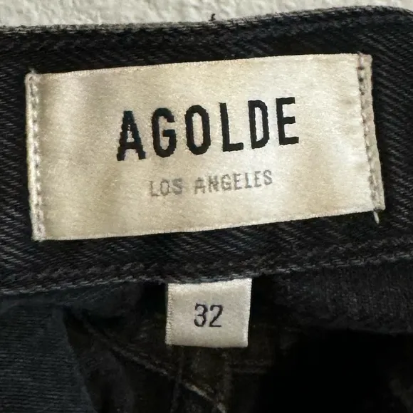 Agolde 90’s Pinch Waist High Rise Straight Distressed Jeans Fuse Black Size 32