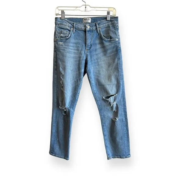 AGOLDE Isabel Slim Boyfriend Jeans Dreamer Distressed Wash Denim Size 25