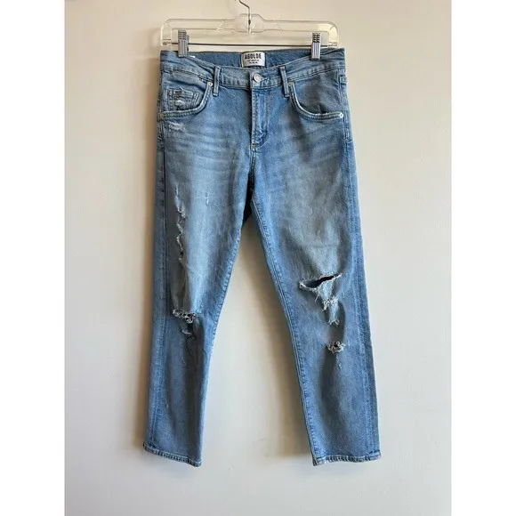 AGOLDE Isabel Slim Boyfriend Jeans Dreamer Distressed Wash Denim Size 25