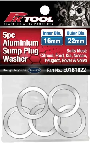Aluminium Sump Washer - 5 Piece [16mm ID 22mm OD]