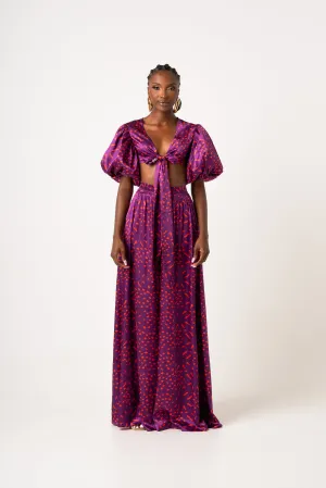 AMINAH PUFFY SLEEVE FRONT TIE CROP TOP