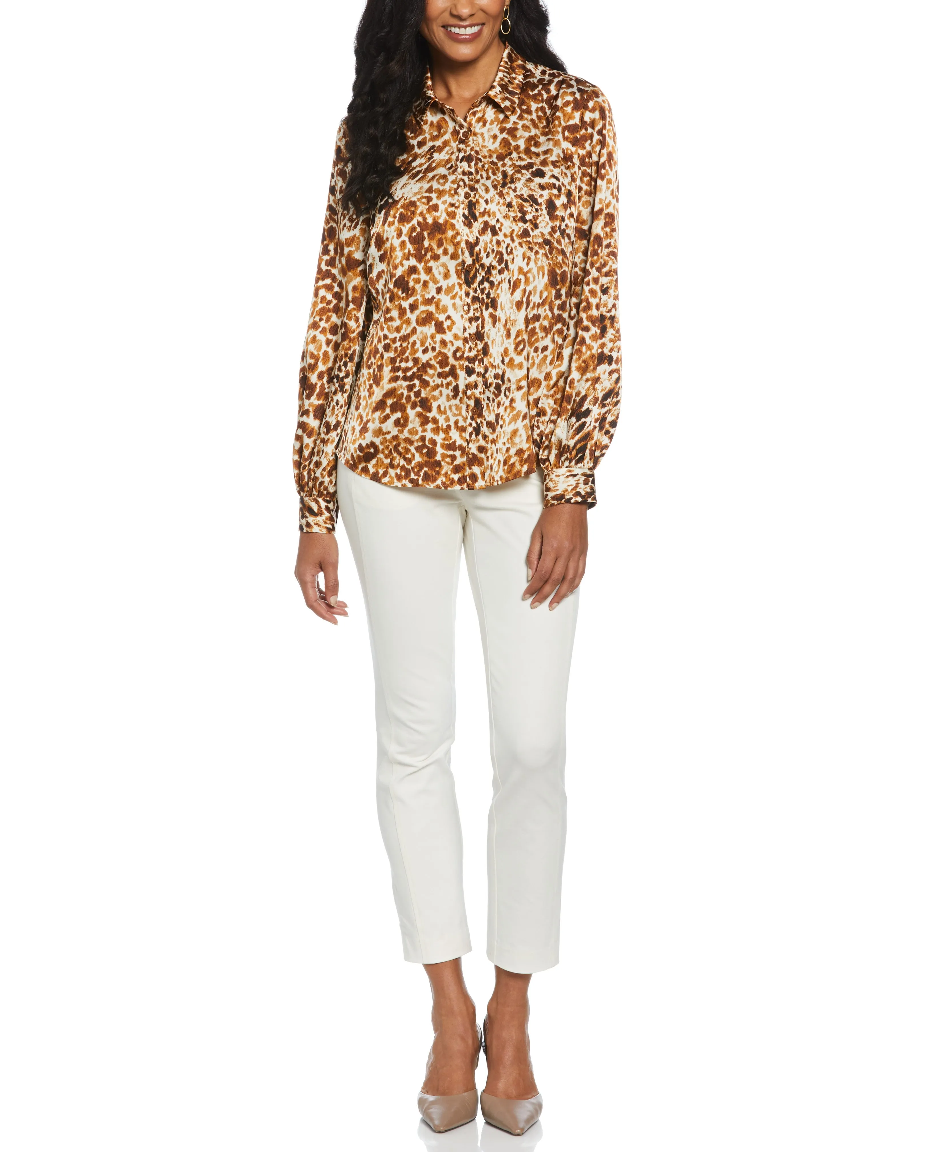 Animal Print Shine Puff Sleeve Blouse