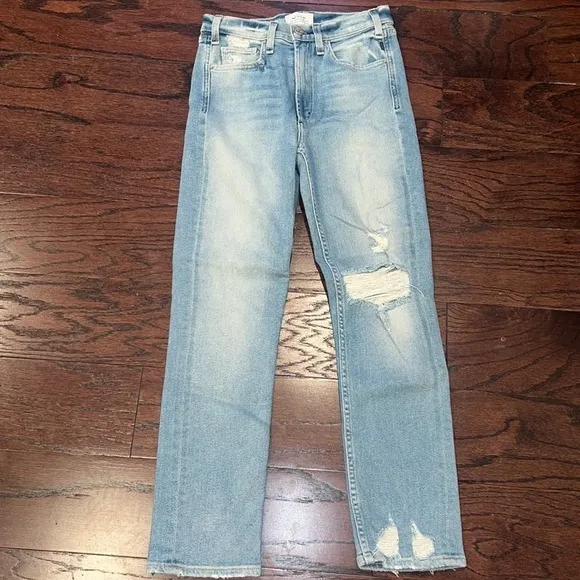 ANTHROPOLOGIE MCGUIRE Women’s Light Wash Distressed High Rise Vintage Slim Jeans