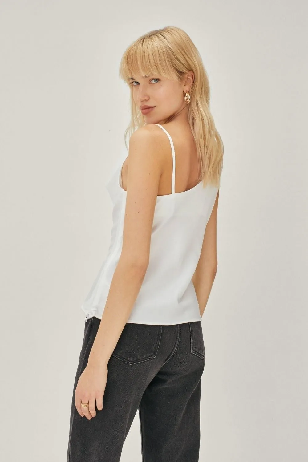 Asymmetric Satin Cowl  Neck Cami