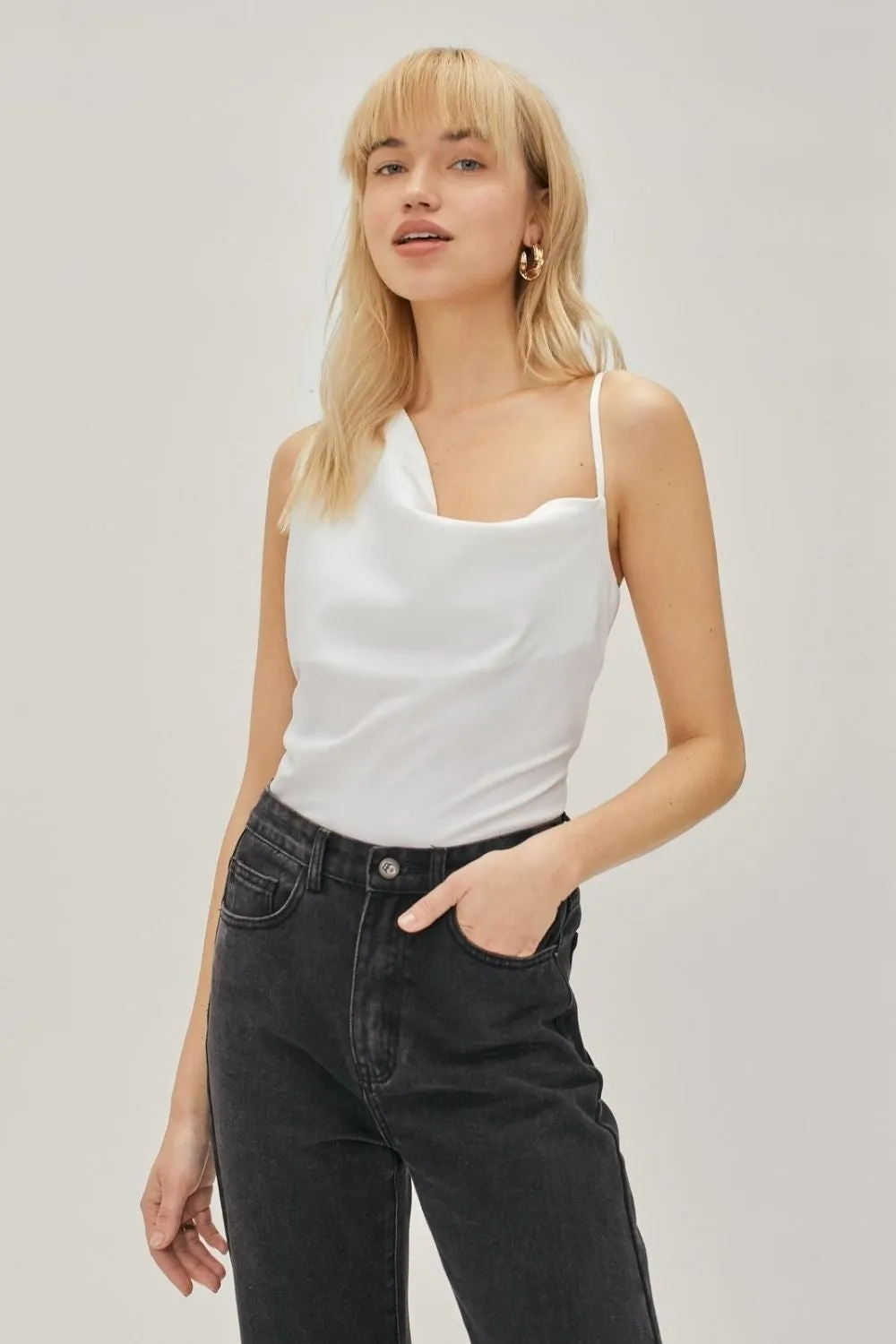 Asymmetric Satin Cowl  Neck Cami