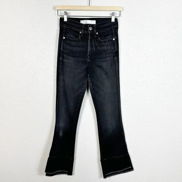 AYR Women’s The Shade Crop Flare Jeans in Distressed Black Size 25