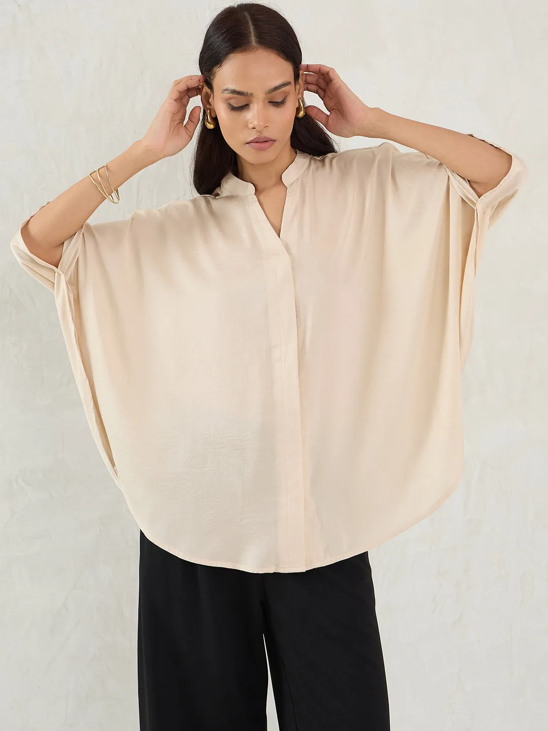 Beige Satin Oversized Shirt