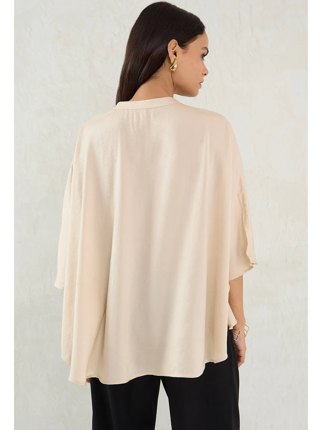 Beige Satin Oversized Shirt