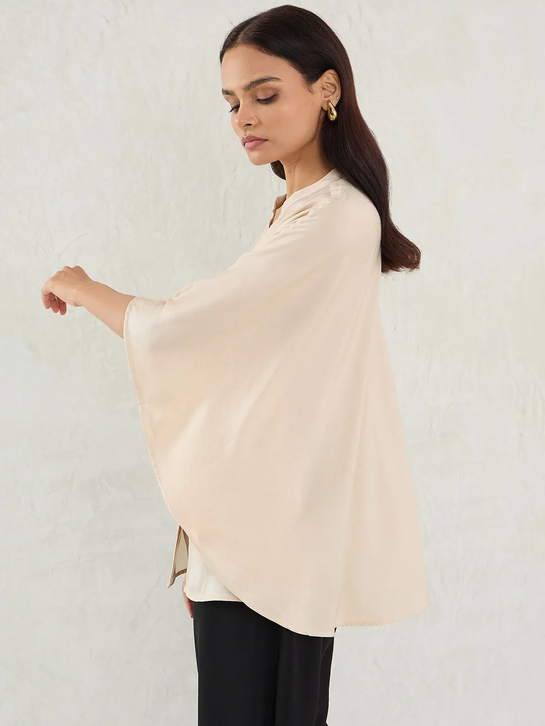 Beige Satin Oversized Shirt