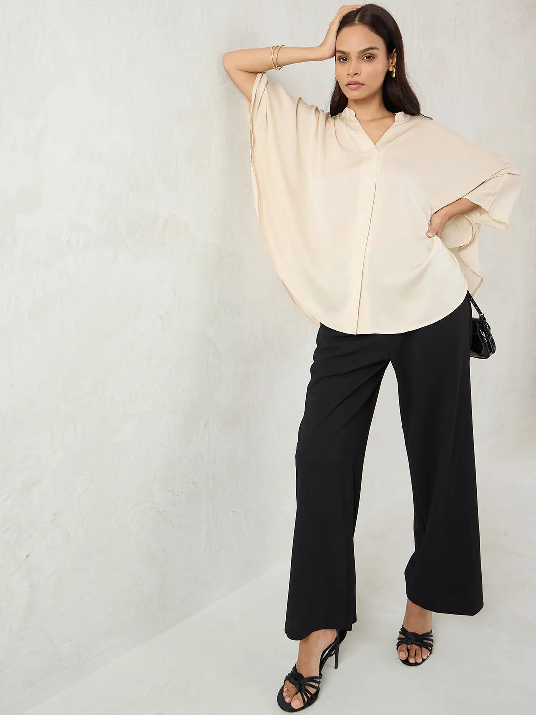 Beige Satin Oversized Shirt