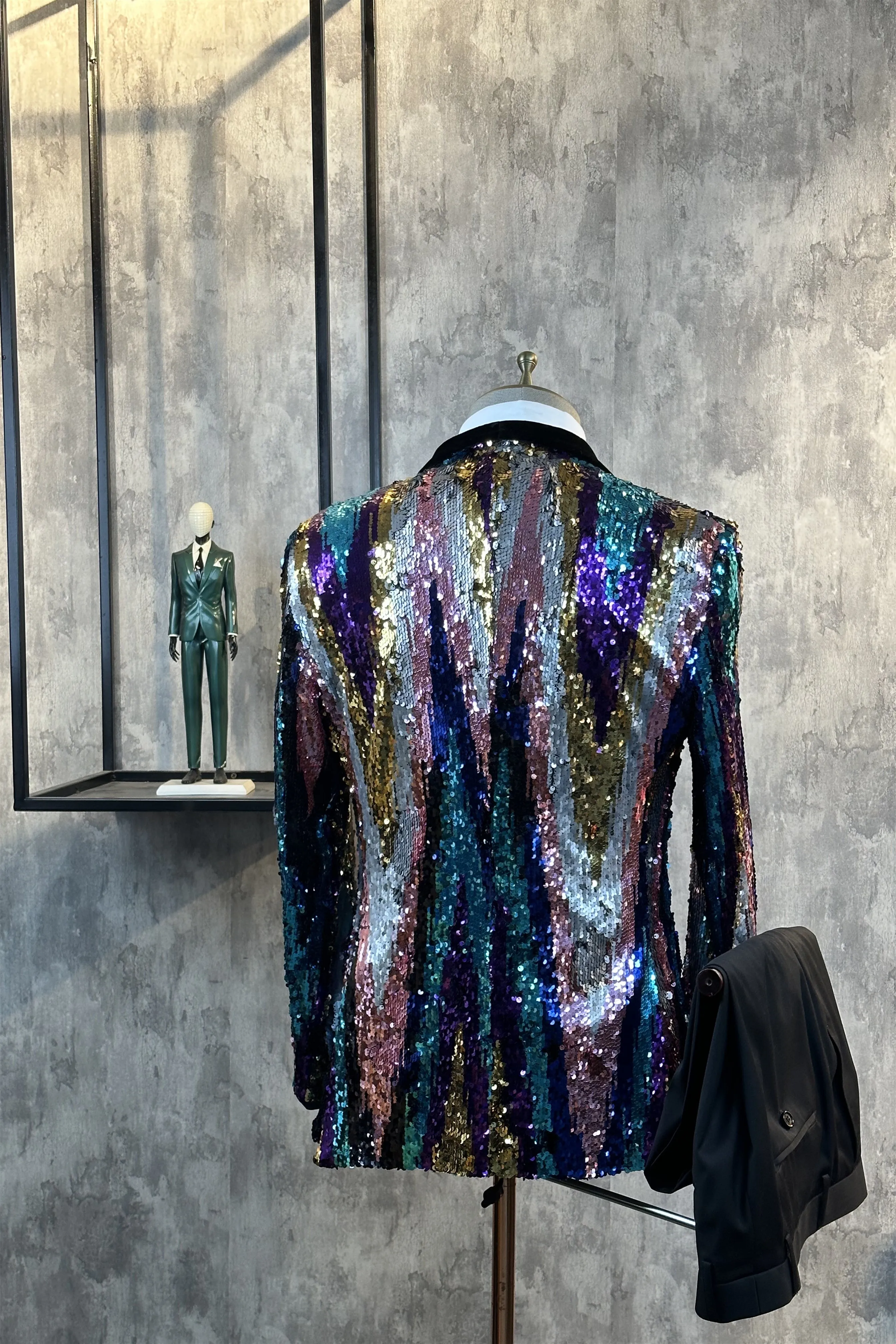 Best-Selling 2 Piece Shawl Lapel Single-Breasted Sequin Casual Suit