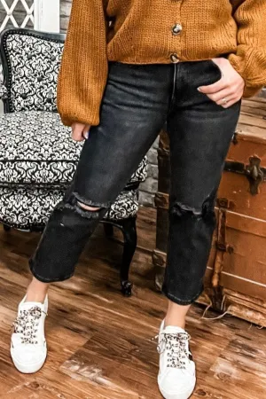 Black Distressed Crop Jean
