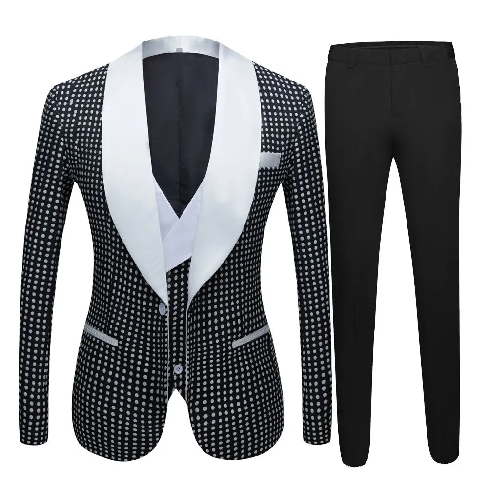 Black Dot Slim Fit Shawl Lapel Wedding Tuxedo for Men