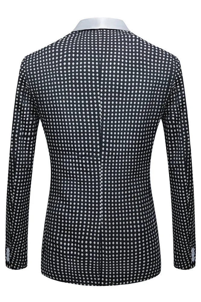 Black Dot Slim Fit Shawl Lapel Wedding Tuxedo for Men