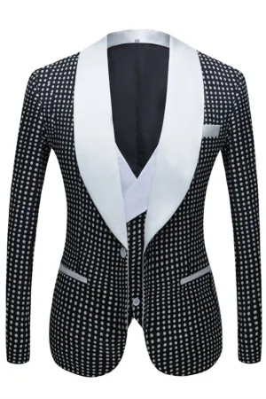Black Dot Slim Fit Shawl Lapel Wedding Tuxedo for Men