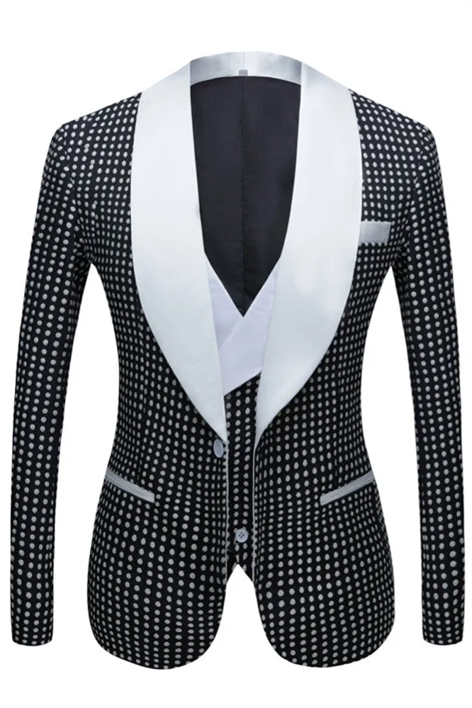 Black Dot Slim Fit Shawl Lapel Wedding Tuxedo for Men