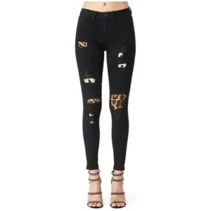 Black Leopard print Patch Skinny Regular