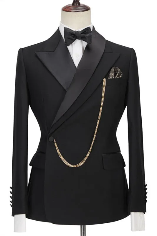 Black Peaked Lapel Designer Slim Fit Formal Men's Business Suitss