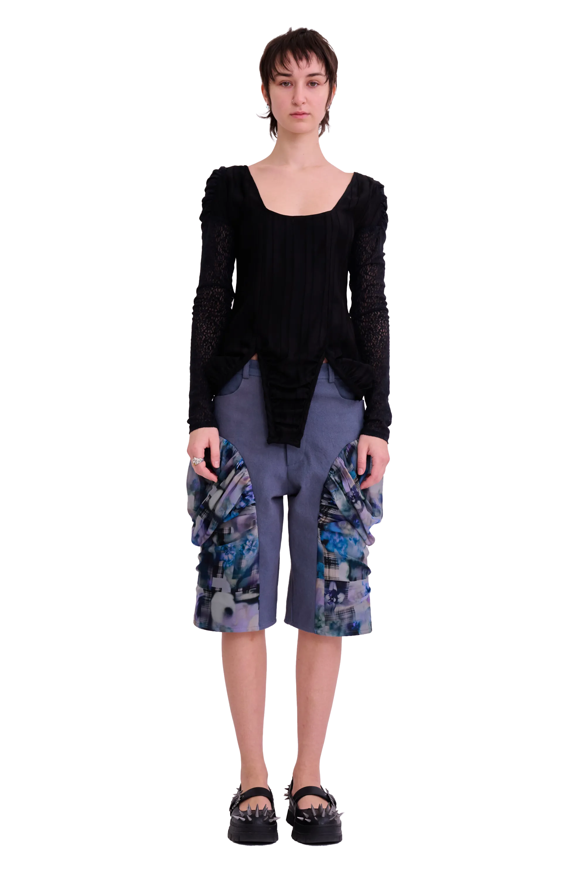 BLACK SATIN STRIPE MAGNOLIA TOP