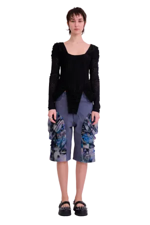 BLACK SATIN STRIPE MAGNOLIA TOP