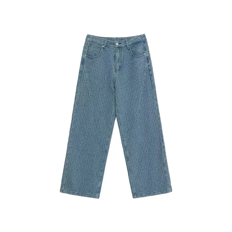Blue Short-sleeved Shirt & Straight Jeans