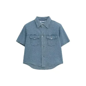 Blue Short-sleeved Shirt & Straight Jeans