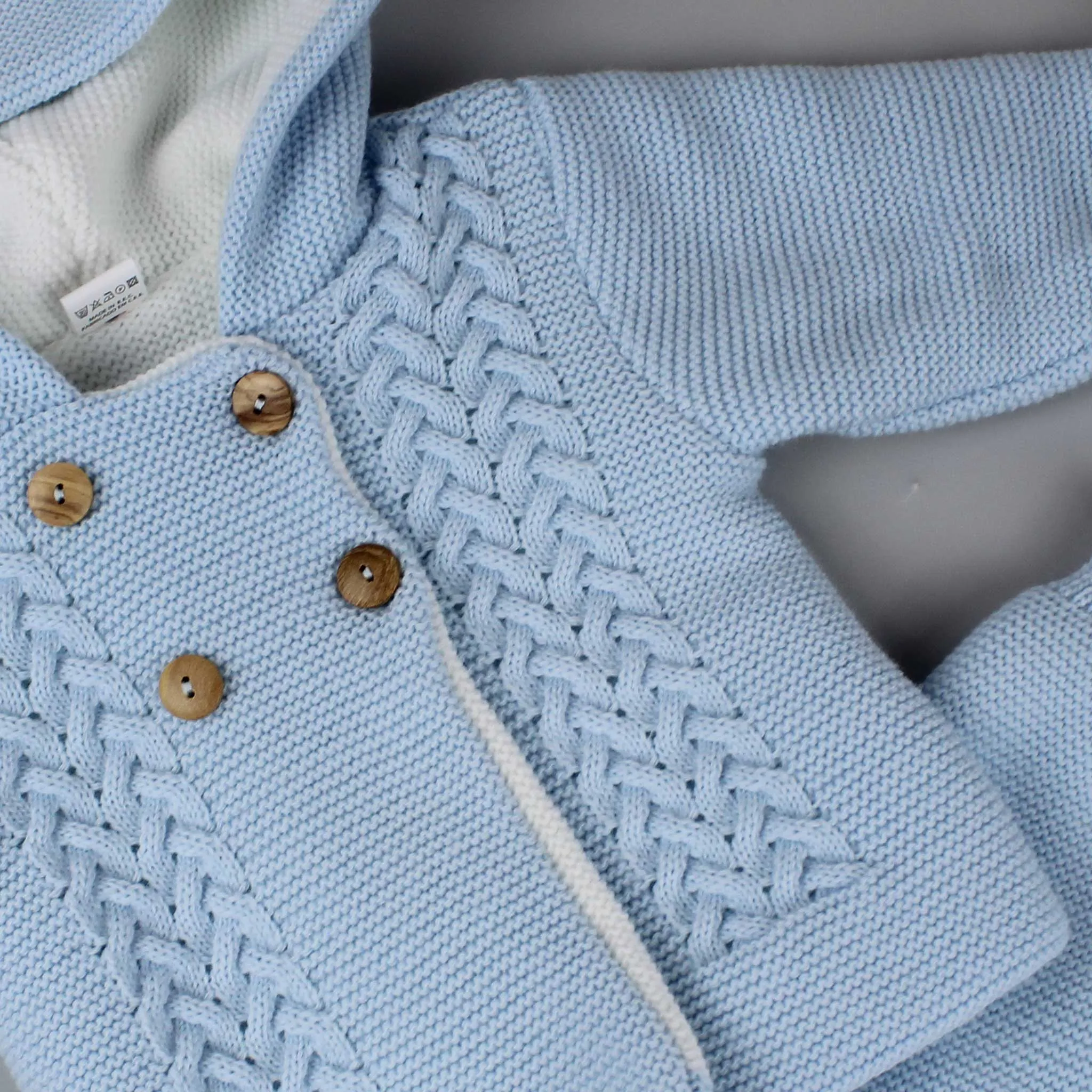 Boys Blue Knitted Baby Outfit - Jacket with Hood
